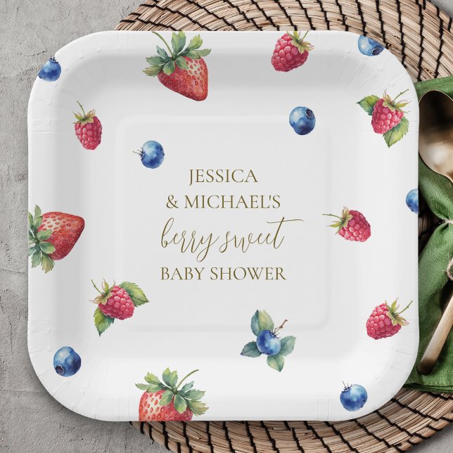 Elegante Watercolor Berry Sweet Baby Shower Pappteller (Von Creator hochgeladen)