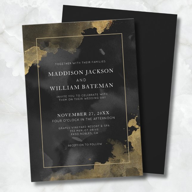 Elegante Watercolor Black Gold Hochzeit Einladung (Elegant Watercolor Black Gold Wedding Invitation)