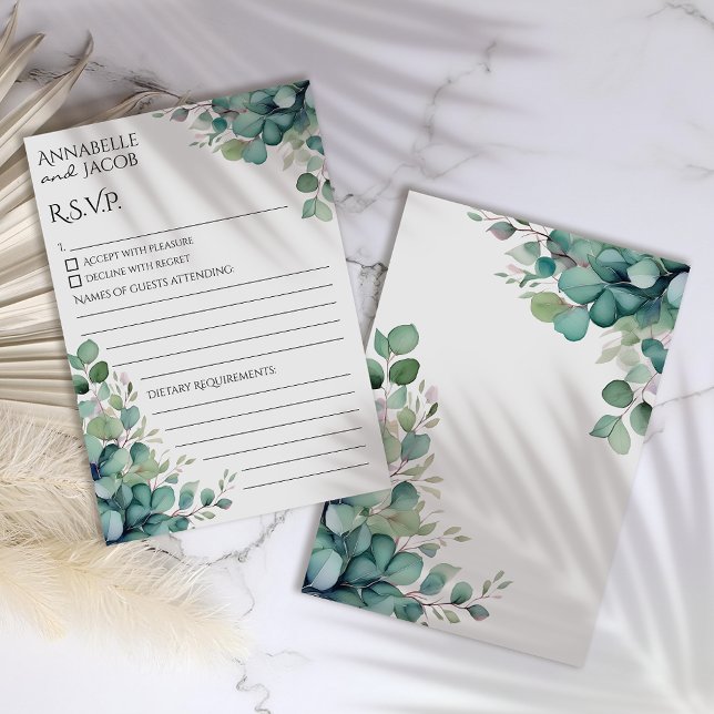 Elegante Watercolor-Blätter RSVP-Karte Save The Date (Von Creator hochgeladen)