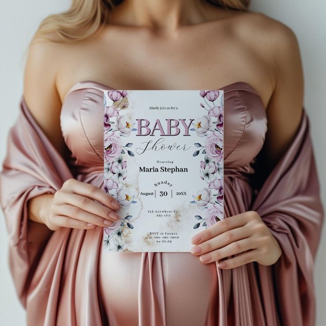 Elegante Watercolor Blau Rosa Blütendusche Einladung (Von Creator hochgeladen)