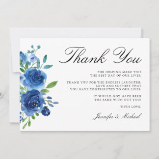 Elegante Watercolor Blaue Blumen Dankeskarte