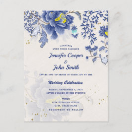 Elegante Watercolor Blauer Blumenstrauß Botanische Postkarte