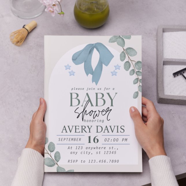 Elegante Watercolor Blue Baby Shower Einladung (Von Creator hochgeladen)
