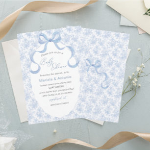 Elegante Watercolor Blue Bow Boy Baby Shower Einladung