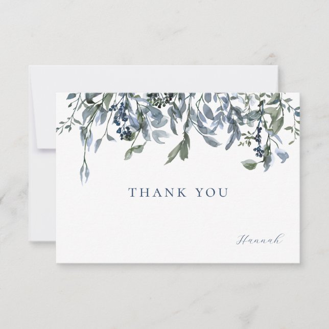 Elegante Watercolor Blue Floral Danke Note Card (Vorderseite)