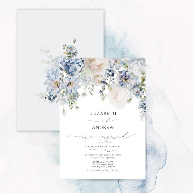 Elegante Watercolor Blue Garden Verlobung Einladung (Von Creator hochgeladen)
