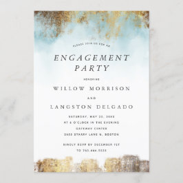 Elegante Watercolor Blue Gold Engagement Party Einladung