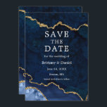 Elegante Watercolor Blue Gold Marble Agate Geode Save The Date<br><div class="desc">Moderne elegante Watercolor, Blau- und Goldmarmorkarte, Agate Geode Save the Date Karte</div>