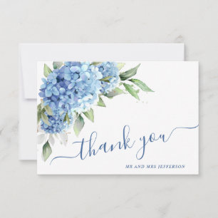 Elegante Watercolor Blue Hydrangea Blume Einfach Dankeskarte