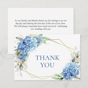 Elegante Watercolor Blue Hydrangea Blume Einfach Dankeskarte