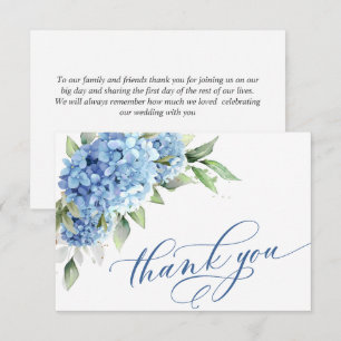 Elegante Watercolor Blue Hydrangea Blume Einfach Dankeskarte