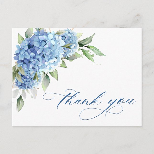 Elegante Watercolor Blue Hydrangea Blume Vielen Da Postkarte (Vorderseite)
