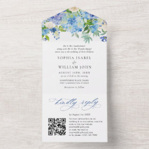 Elegante Watercolor Blue Hydrangea Blumenhochzeit All In One Einladung