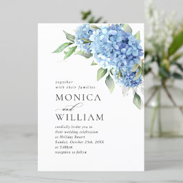 Elegante Watercolor Blue Hydrangea Blumenhochzeit Einladung