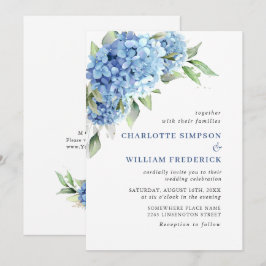 Elegante Watercolor Blue Hydrangea Blumenhochzeit Einladung