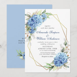 Elegante Watercolor Blue Hydrangea Blumenhochzeit Einladung
