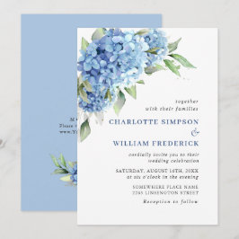 Elegante Watercolor Blue Hydrangea Blumenhochzeit Einladung