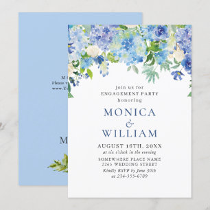 Elegante Watercolor Blue Hydrangea ENGAGEMENT PART Einladung