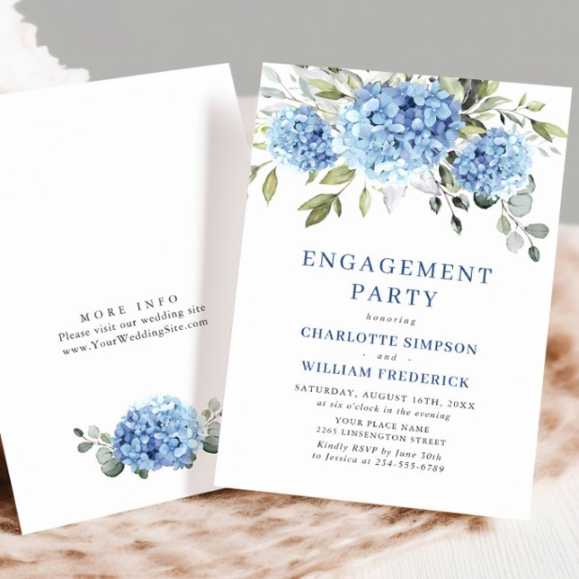 Elegante Watercolor Blue Hydrangea ENGAGEMENT PART Einladung (Von Creator hochgeladen)