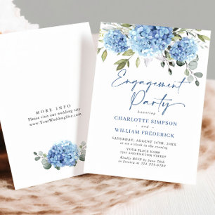 Elegante Watercolor Blue Hydrangea ENGAGEMENT PART Einladung