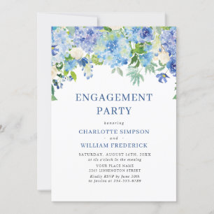 Elegante Watercolor Blue Hydrangea ENGAGEMENT PART Einladung