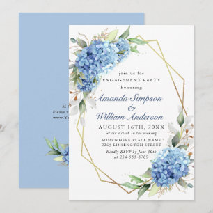 Elegante Watercolor Blue Hydrangea ENGAGEMENT PART Einladung