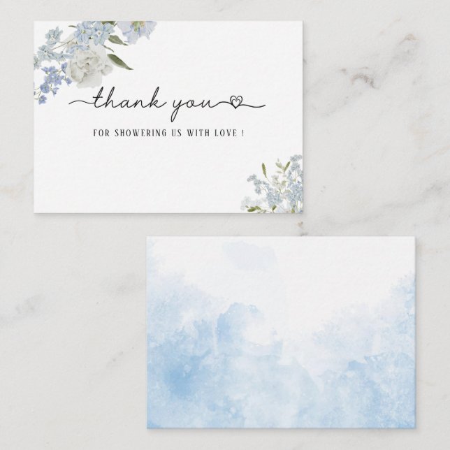 Elegante Watercolor Blue Wildblumen Babydusche Mitteilungskarte (Vorne/Hinten)