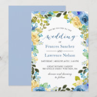 Elegante Watercolor Blue Yellow Rose Garden Weddin