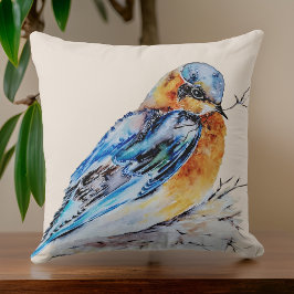 Elegante Watercolor Bluebird Nature Kissen