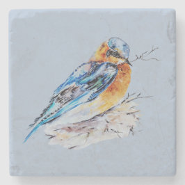 Elegante Watercolor Bluebird Nature Steinuntersetzer