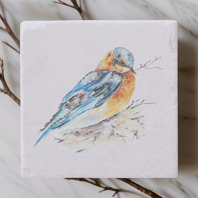 Elegante Watercolor Bluebird Nature Steinuntersetzer (Von Creator hochgeladen)