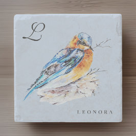 Elegante Watercolor Bluebird Personalize Steinuntersetzer