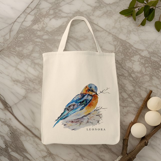 Elegante Watercolor Bluebird Personalize Tragetasche (Von Creator hochgeladen)