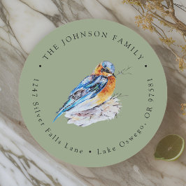 Elegante Watercolor Bluebird Rücksendeadresse Runder Aufkleber