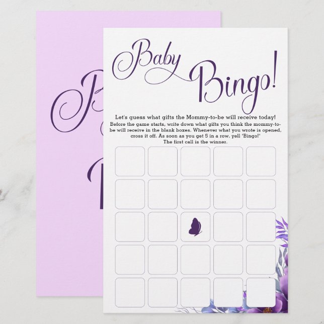 Elegante Watercolor Blume Baby Bingo Game Flyer (Vorne/Hinten)