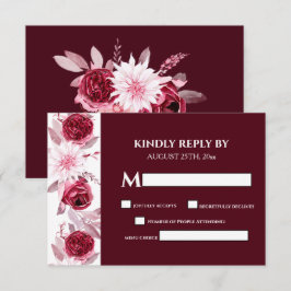 Elegante Watercolor Blume Burgundy Wedding RSVP Karte