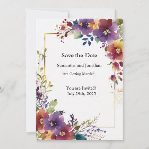 Elegante Watercolor Blume Gold Save the Date Karte