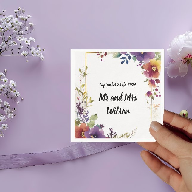 Elegante Watercolor Blume Hochzeitliches Abendesse Serviette (Von Creator hochgeladen)