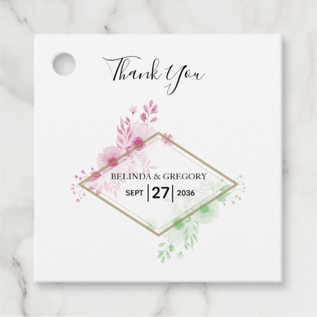 Elegante Watercolor Blume Hochzeitsgeschenk Geschenkanhänger (Vorderseite)