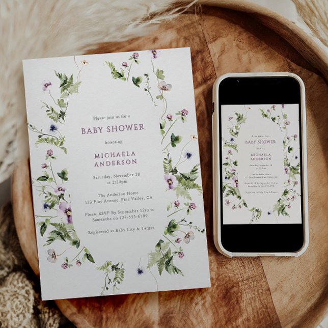 Elegante Watercolor Blumengarten Baby Dusche Einladung (Von Creator hochgeladen)