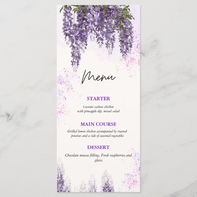 Elegante Watercolor Blumenkarte Menükarte (Vorderseite)