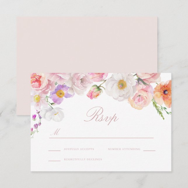 Elegante Watercolor Blütenhochzeit RSVP Karte (Vorne/Hinten)