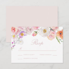 Elegante Watercolor Blütenhochzeit RSVP Karte