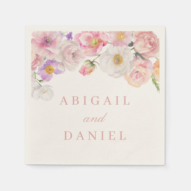 Elegante Watercolor Blütenhochzeit Serviette (Vorderseite)