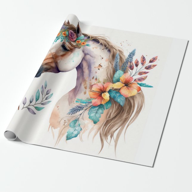 Elegante Watercolor Boho Einhorn Geschenkpapier (Ungerollt)