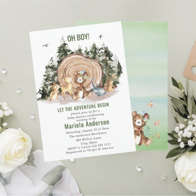 Elegante Watercolor Boy Adventure Begin Baby Show Einladung (Von Creator hochgeladen)