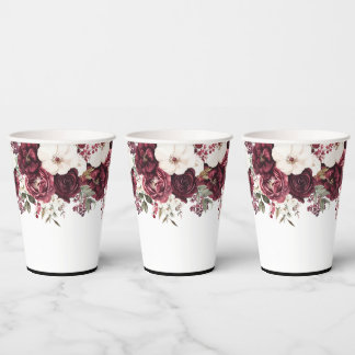 Elegante Watercolor Burgund Blumenhochzeit Pappbecher