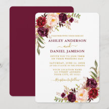 Elegante Watercolor Burgund Floral Gold Wedding
