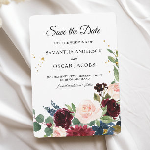 Elegante Watercolor Burgund Floral Save The Date