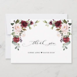 Elegante Watercolor Burgundy Pink Blume Hochzeit Dankeskarte
